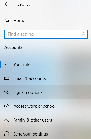 sign-in options windows 10