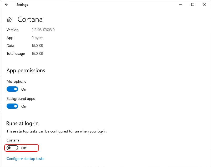 disable cortana windows 10 settings