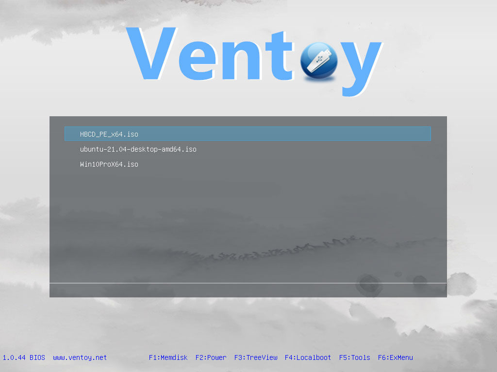 ventoy multiboot main screen