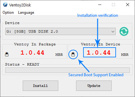 Ventoy multiboot usb drive installation verification